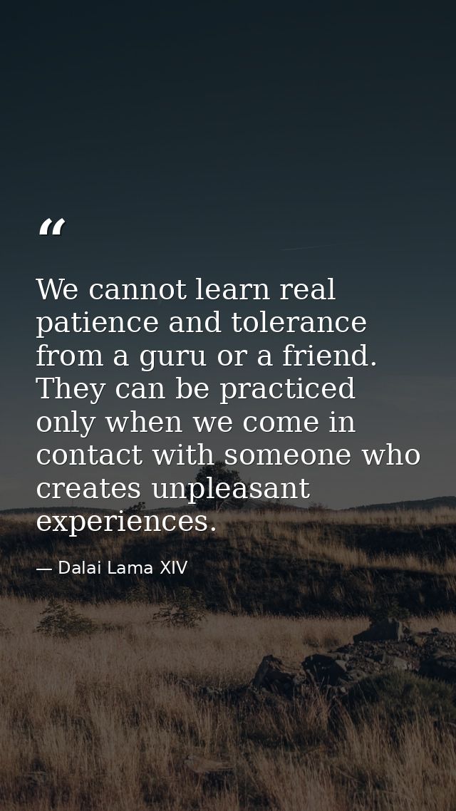 We cannot learn real patience and tolerance from a guru or a friend. They can be practiced only when we come in contact  — Dalai Lama XIV