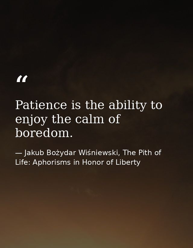 Patience is the ability to enjoy the calm of boredom. — Jakub Bożydar Wiśniewski, The Pith of Life: Aphorisms in Honor of Liberty