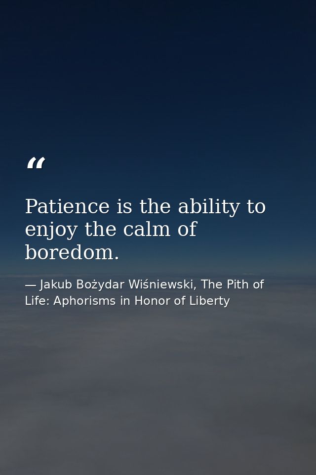 Patience is the ability to enjoy the calm of boredom. — Jakub Bożydar Wiśniewski, The Pith of Life: Aphorisms in Honor of Liberty