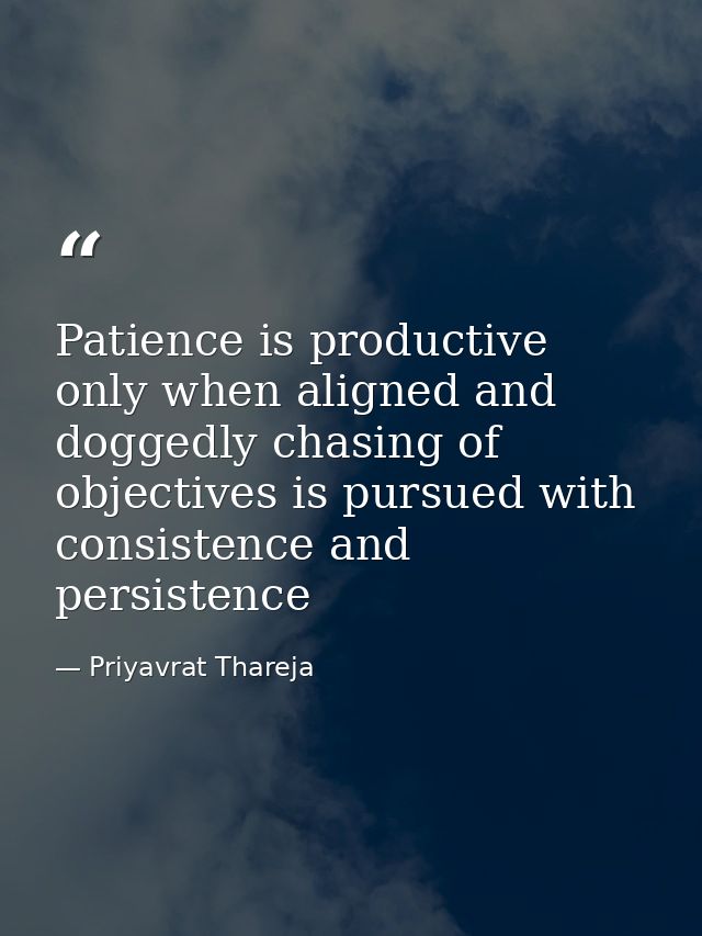 Patience is productive only when aligned and doggedly chasing of objectives is pursued with consistence and persistence — Priyavrat Thareja