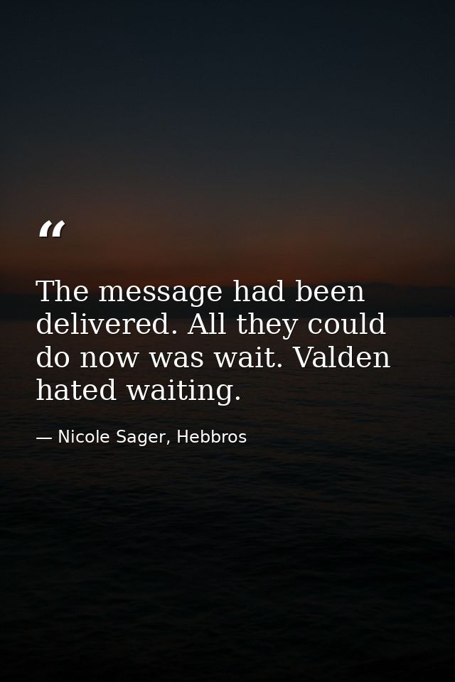 The message had been delivered. All they could do now was wait. Valden hated waiting. — Nicole Sager, Hebbros