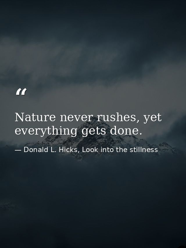 Nature never rushes, yet everything gets done. — Donald L. Hicks, Look into the stillness
