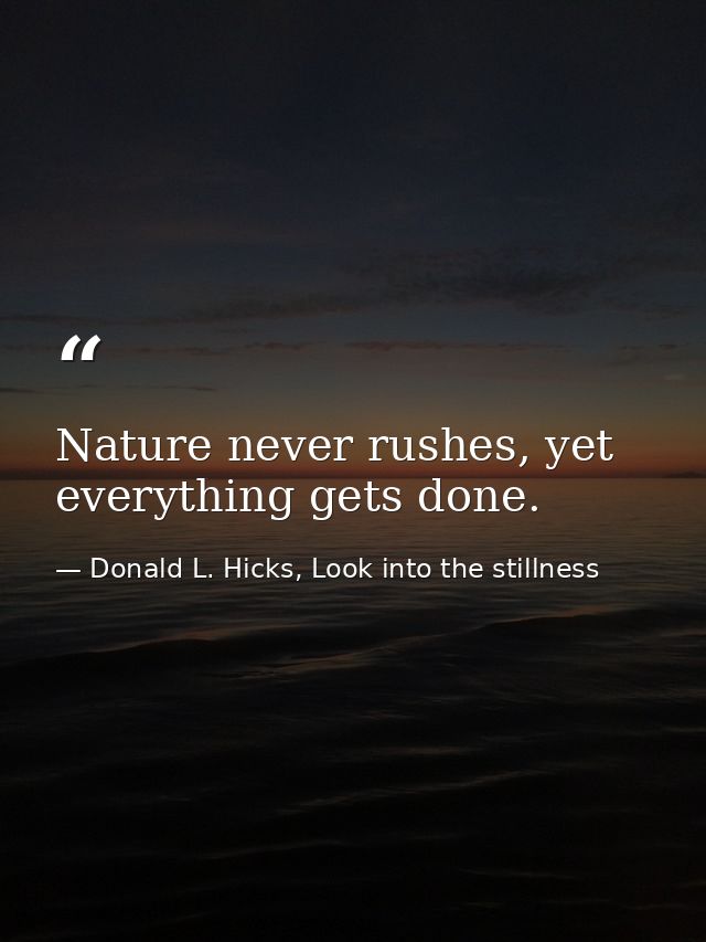 Nature never rushes, yet everything gets done. — Donald L. Hicks, Look into the stillness