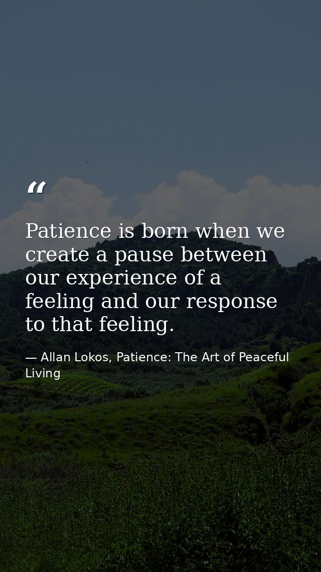 Patience is born when we create a pause between our experience of a feeling and our response to that feeling. — Allan Lokos, Patience: The Art of Peaceful Living