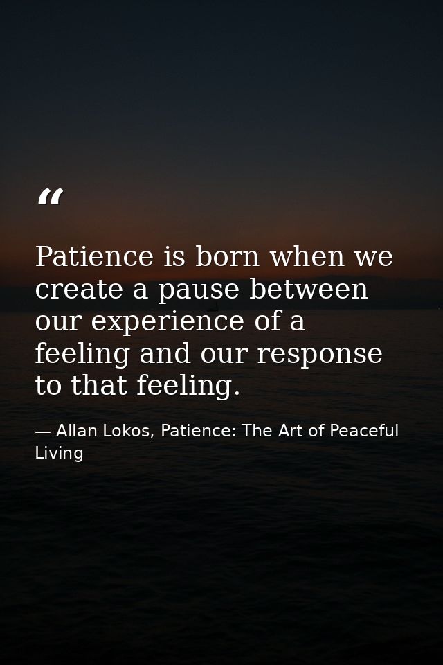 Patience is born when we create a pause between our experience of a feeling and our response to that feeling. — Allan Lokos, Patience: The Art of Peaceful Living