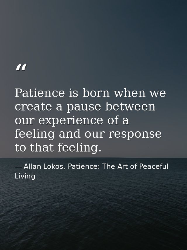 Patience is born when we create a pause between our experience of a feeling and our response to that feeling. — Allan Lokos, Patience: The Art of Peaceful Living
