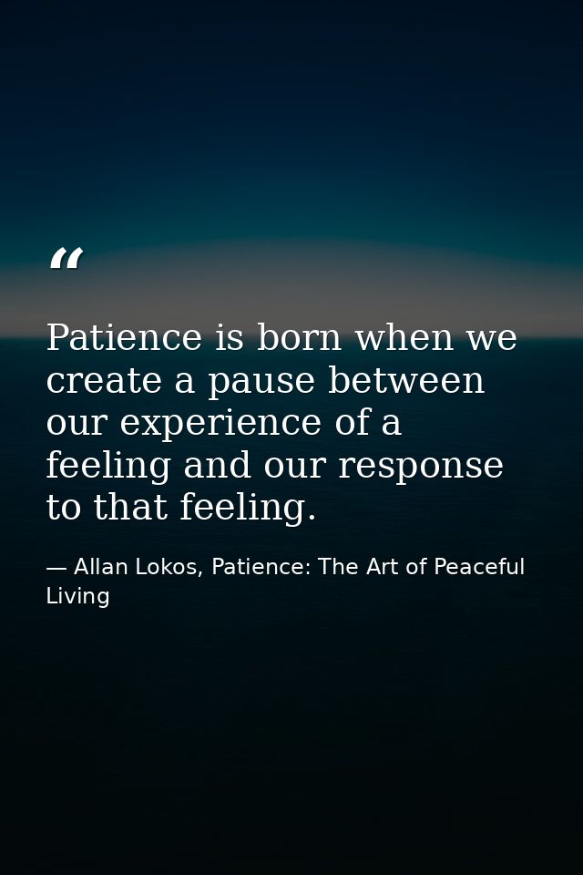 Patience is born when we create a pause between our experience of a feeling and our response to that feeling. — Allan Lokos, Patience: The Art of Peaceful Living