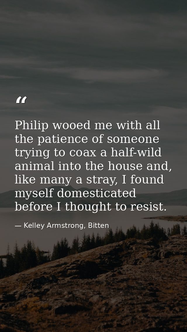 Philip wooed me with all the patience of someone trying to coax a half-wild animal into the house and, like many a stray — Kelley Armstrong, Bitten