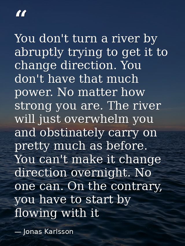 You don't turn a river by abruptly trying to get it to change direction. You don't have that much power. No matter how s — Jonas Karlsson