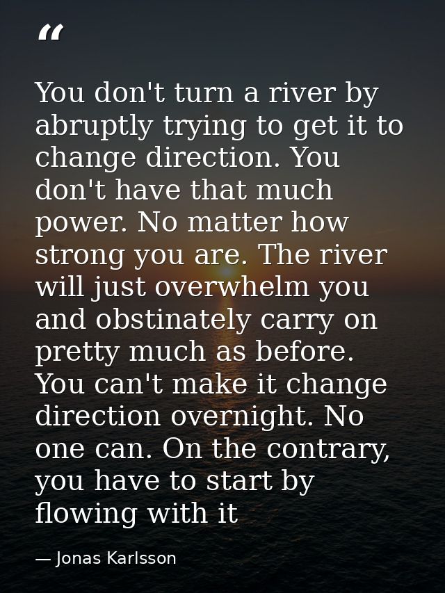 You don't turn a river by abruptly trying to get it to change direction. You don't have that much power. No matter how s — Jonas Karlsson