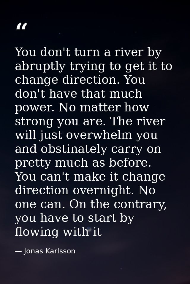 You don't turn a river by abruptly trying to get it to change direction. You don't have that much power. No matter how s — Jonas Karlsson