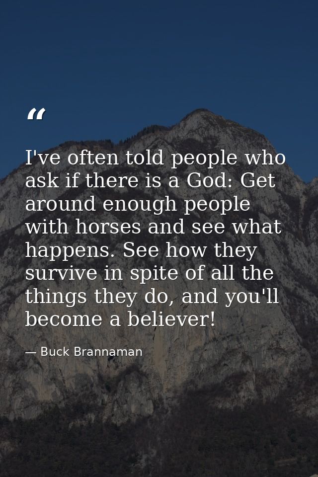 I've often told people who ask if there is a God: Get around enough people with horses and see what happens. See how the — Buck Brannaman