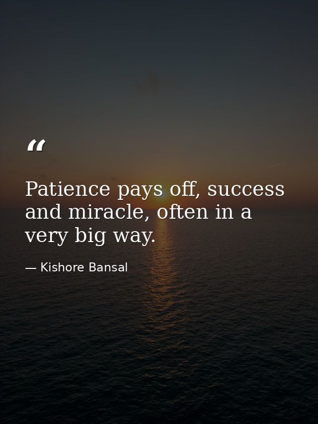 Patience pays off, success and miracle, often in a very big way. — Kishore Bansal