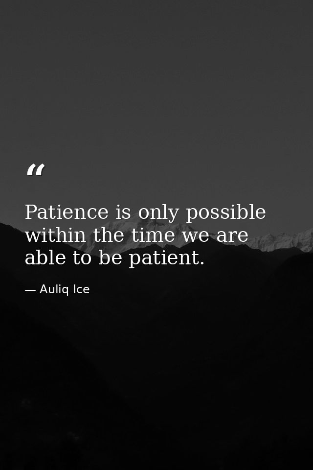 Patience is only possible within the time we are able to be patient. — Auliq Ice