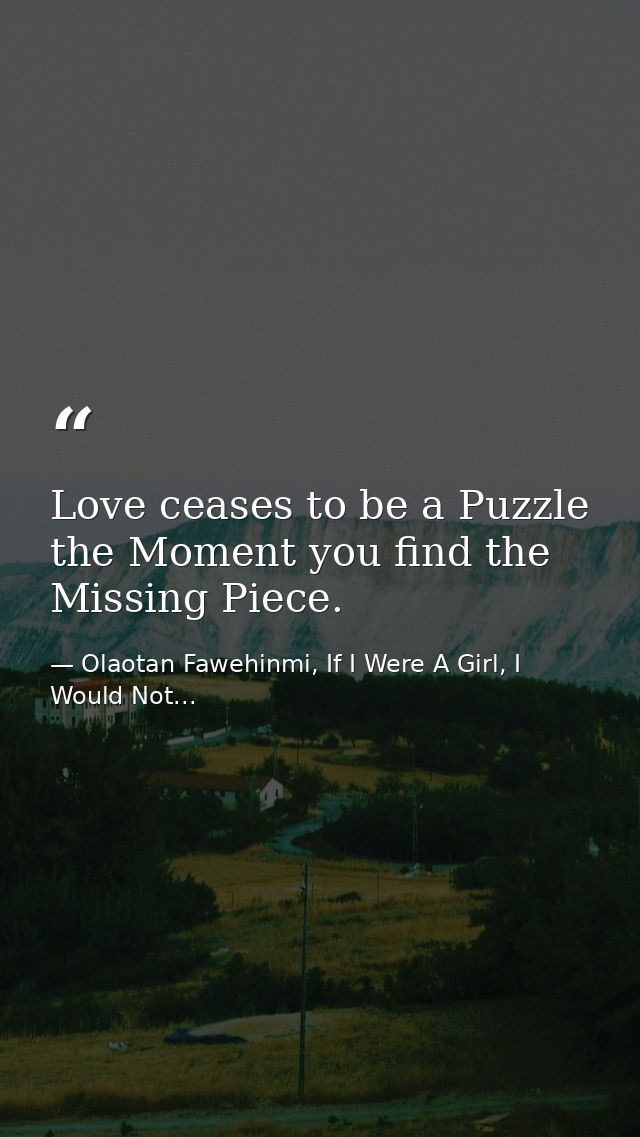 Love ceases to be a Puzzle the Moment you find the Missing Piece. — Olaotan Fawehinmi, If I Were A Girl, I Would Not...