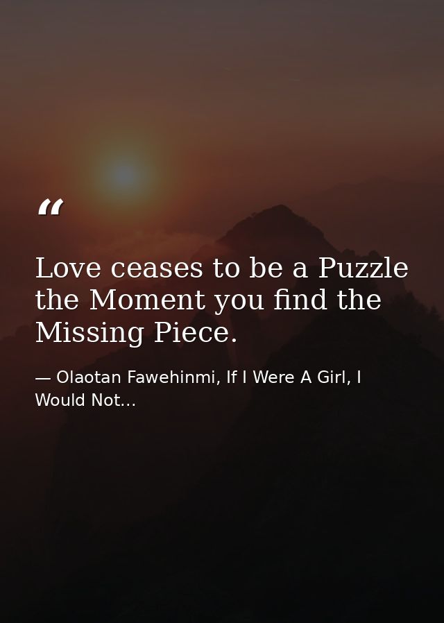 Love ceases to be a Puzzle the Moment you find the Missing Piece. — Olaotan Fawehinmi, If I Were A Girl, I Would Not...