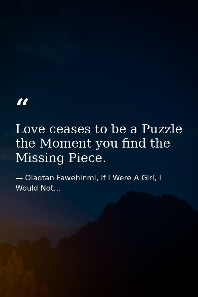Love ceases to be a Puzzle the Moment you find the Missing Piece. — Olaotan Fawehinmi, If I Were A Girl, I Would Not...