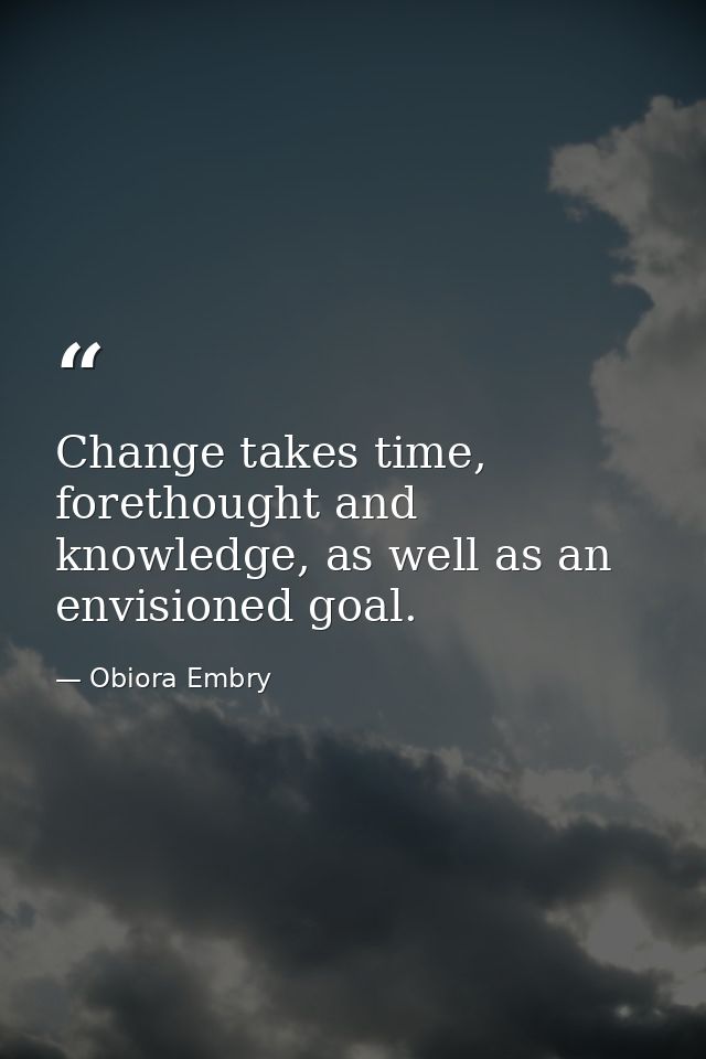 Change takes time, forethought and knowledge, as well as an envisioned goal. — Obiora Embry