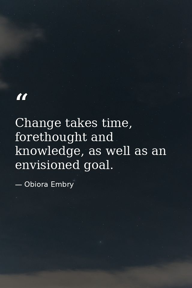 Change takes time, forethought and knowledge, as well as an envisioned goal. — Obiora Embry