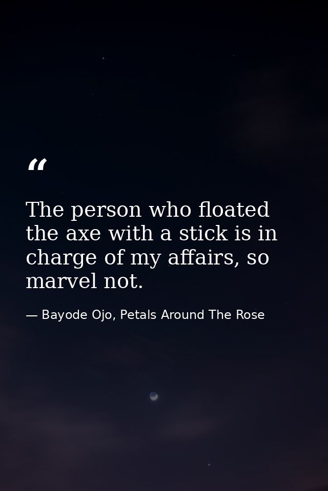 The person who floated the axe with a stick is in charge of my affairs, so marvel not. — Bayode Ojo, Petals Around The Rose