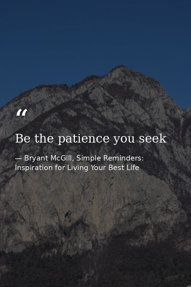 Be the patience you seek — Bryant McGill, Simple Reminders: Inspiration for Living Your Best Life