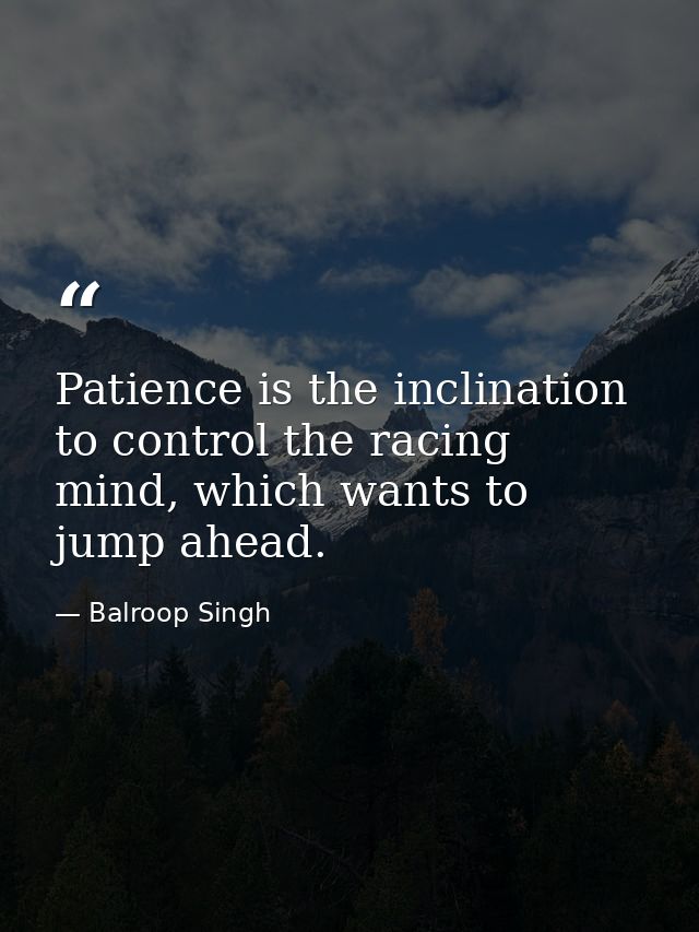 Patience is the inclination to control the racing mind, which wants to jump ahead. — Balroop Singh