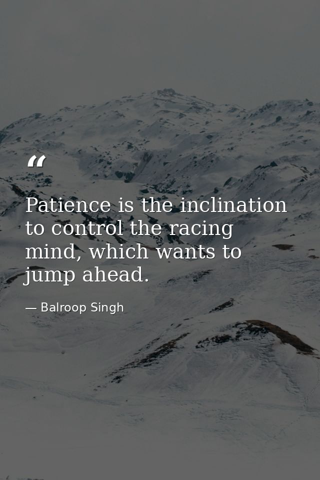 Patience is the inclination to control the racing mind, which wants to jump ahead. — Balroop Singh
