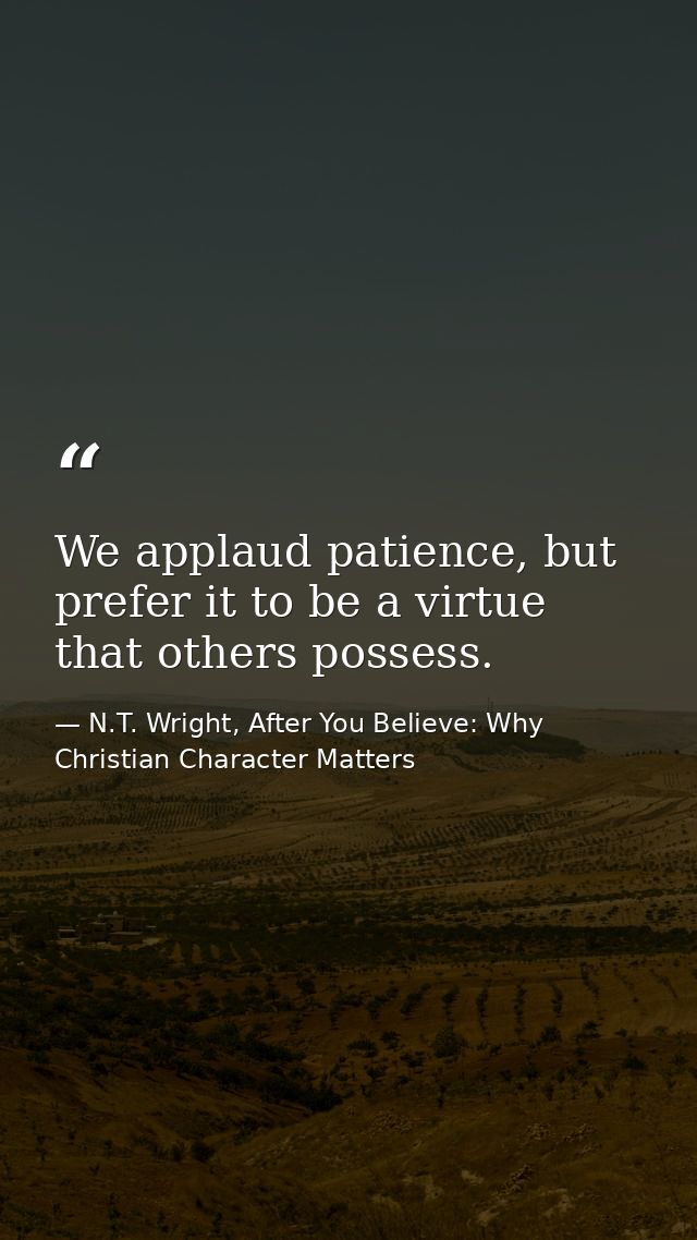 We applaud patience, but prefer it to be a virtue that others possess. — N.T. Wright, After You Believe: Why Christian Character Matters