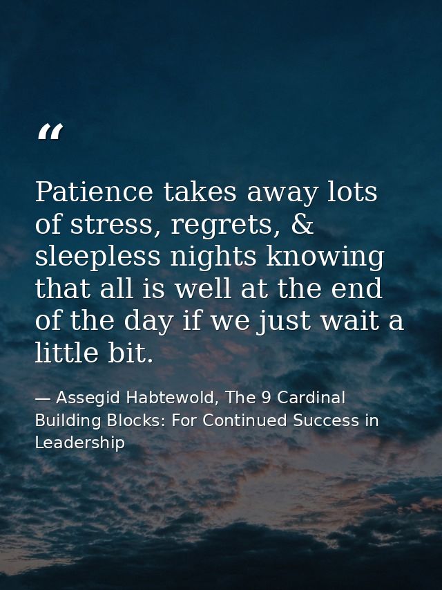 Patience takes away lots of stress, regrets, & sleepless nights knowing that all is well at the end of the day if we jus — Assegid Habtewold, The 9 Cardinal Building Blocks: For Continued Success in Leadership