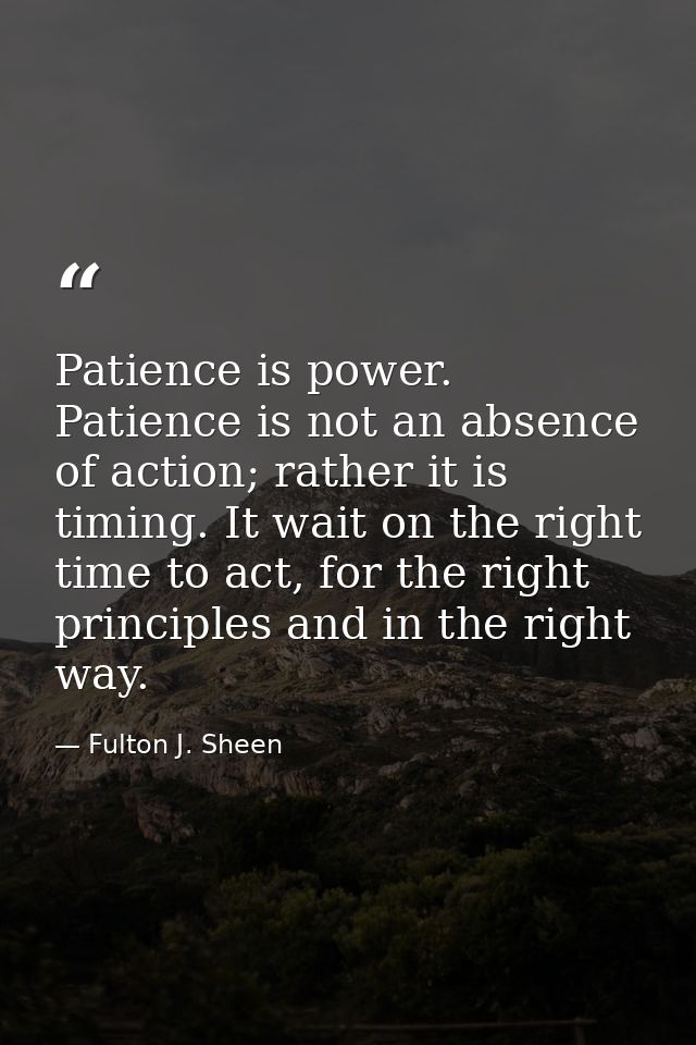 Patience is power. Patience is not an absence of action; rather it is timing. It wait on the right time to act, for the  — Fulton J. Sheen