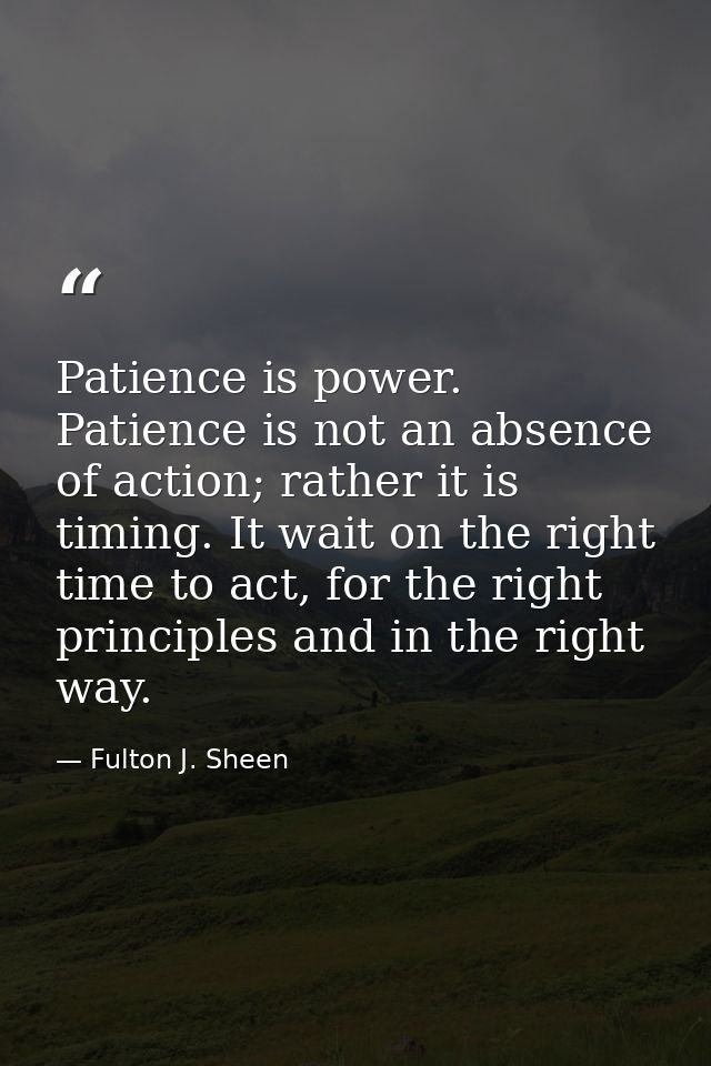 Patience is power. Patience is not an absence of action; rather it is timing. It wait on the right time to act, for the  — Fulton J. Sheen