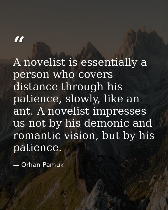 A novelist is essentially a person who covers distance through his patience, slowly, like an ant. A novelist impresses u — Orhan Pamuk