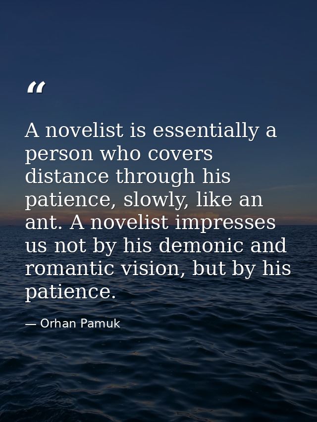 A novelist is essentially a person who covers distance through his patience, slowly, like an ant. A novelist impresses u — Orhan Pamuk