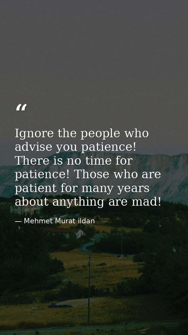 Ignore the people who advise you patience! There is no time for patience! Those who are patient for many years about any — Mehmet Murat ildan