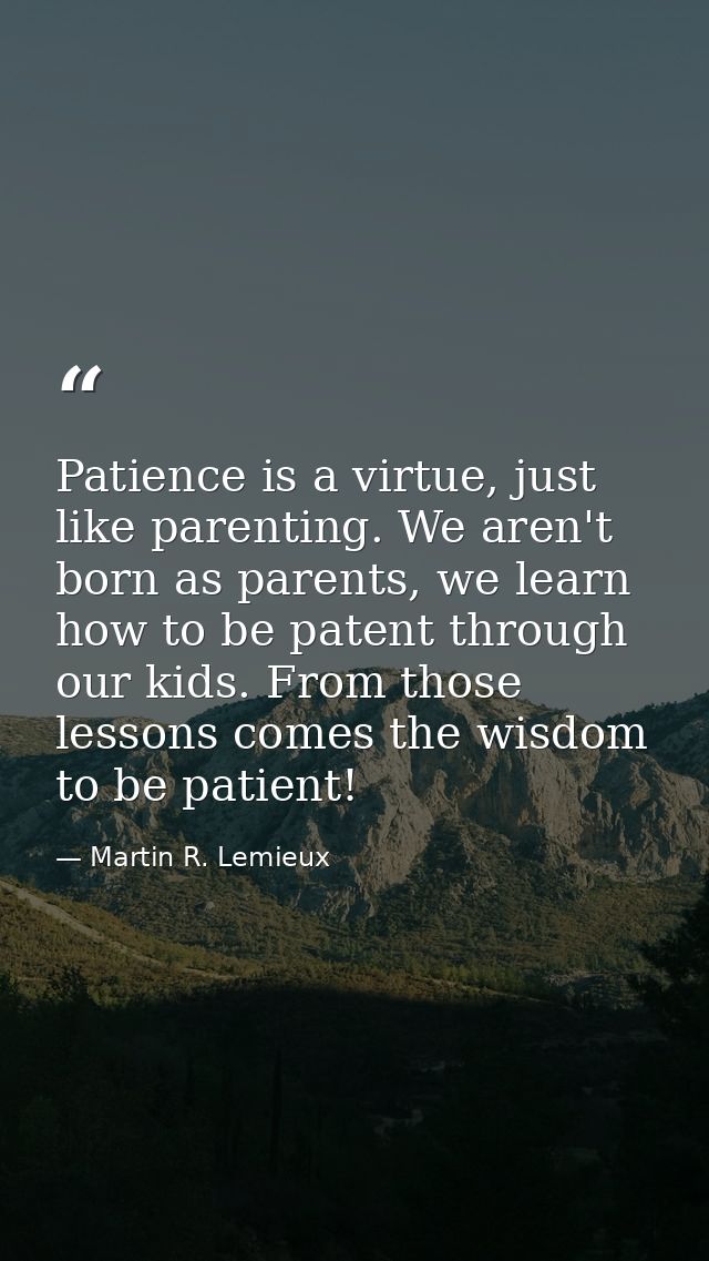 Patience is a virtue, just like parenting. We aren't born as parents, we learn how to be patent through our kids. From t — Martin R. Lemieux