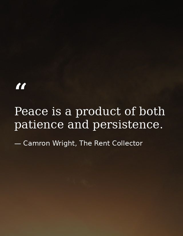 Peace is a product of both patience and persistence. — Camron Wright, The Rent Collector