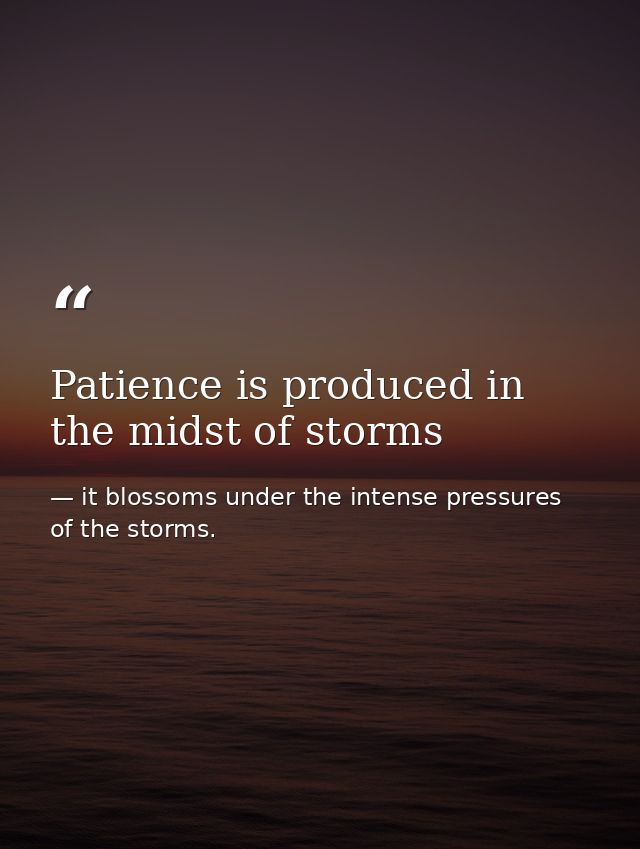 Patience is produced in the midst of storms — it blossoms under the intense pressures of the storms.