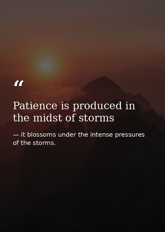 Patience is produced in the midst of storms — it blossoms under the intense pressures of the storms.