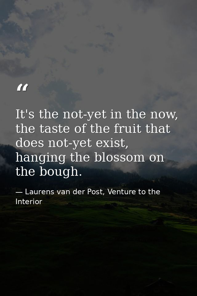 It's the not-yet in the now, the taste of the fruit that does not-yet exist, hanging the blossom on the bough. — Laurens van der Post, Venture to the Interior