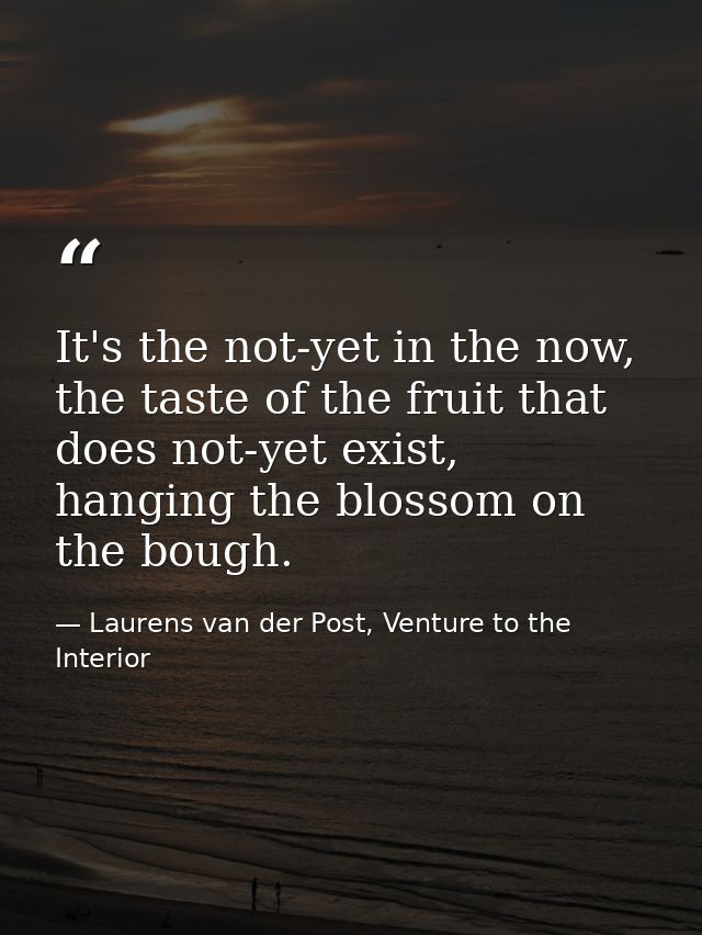 It's the not-yet in the now, the taste of the fruit that does not-yet exist, hanging the blossom on the bough. — Laurens van der Post, Venture to the Interior