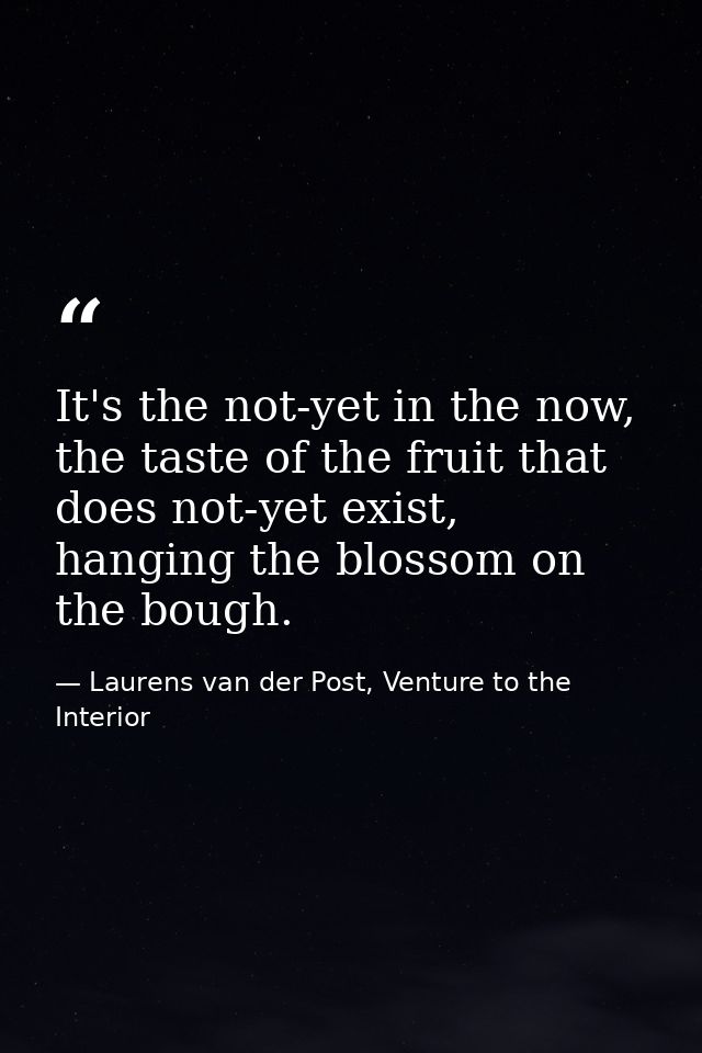 It's the not-yet in the now, the taste of the fruit that does not-yet exist, hanging the blossom on the bough. — Laurens van der Post, Venture to the Interior