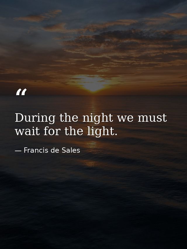During the night we must wait for the light. — Francis de Sales