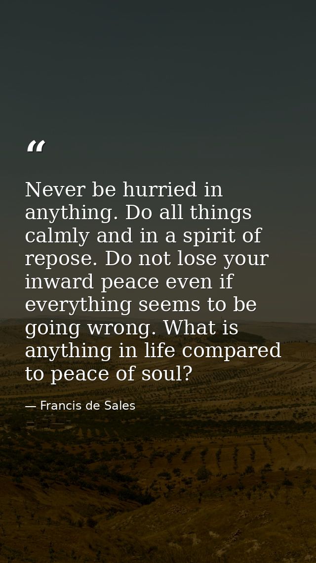 Never be hurried in anything. Do all things calmly and in a spirit of repose. Do not lose your inward peace even if ever — Francis de Sales