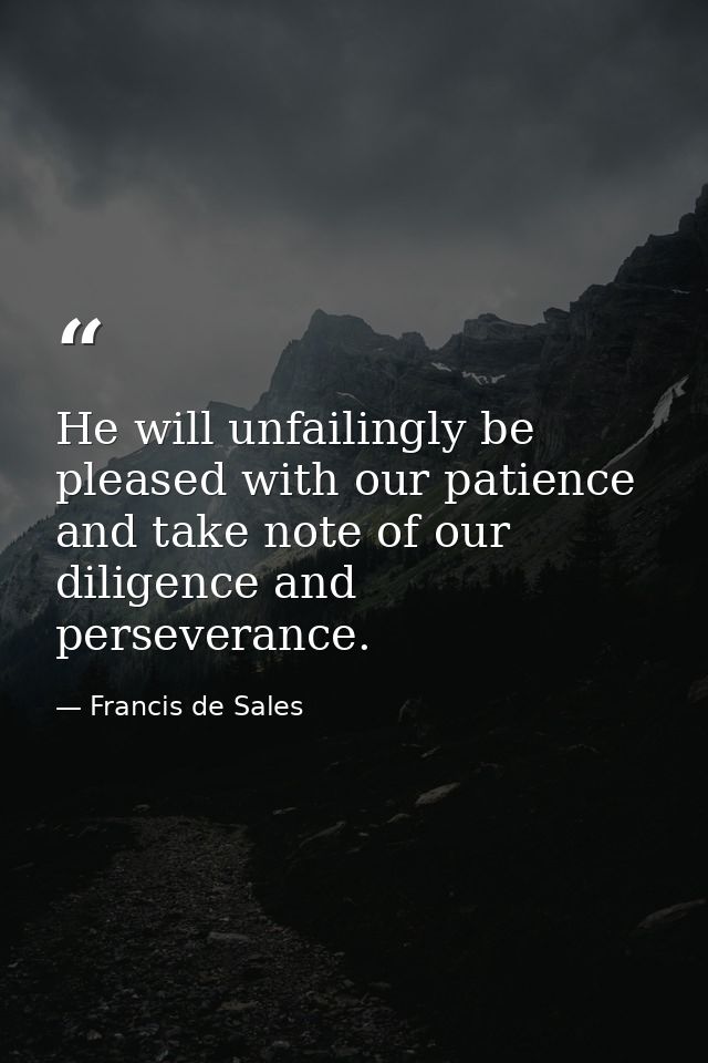 He will unfailingly be pleased with our patience and take note of our diligence and perseverance. — Francis de Sales