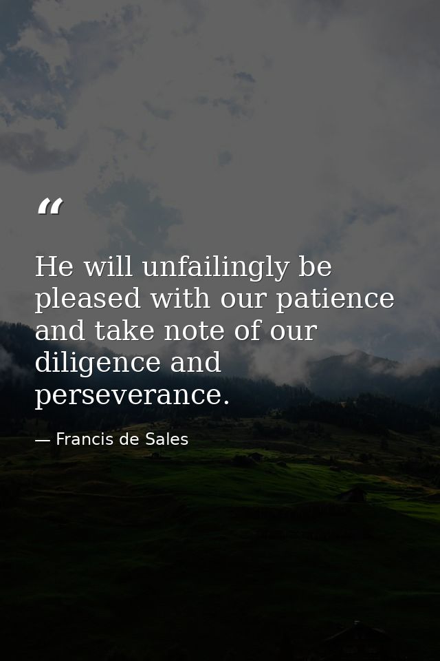 He will unfailingly be pleased with our patience and take note of our diligence and perseverance. — Francis de Sales