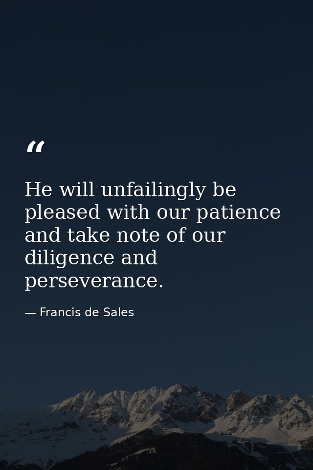 He will unfailingly be pleased with our patience and take note of our diligence and perseverance. — Francis de Sales
