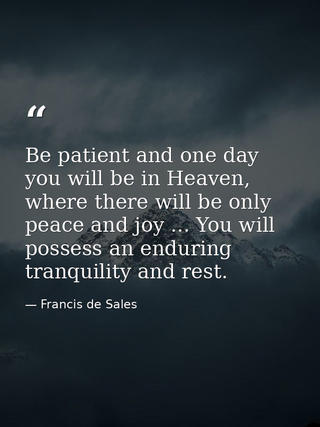 Be patient and one day you will be in Heaven, where there will be only peace and joy ... You will possess an enduring tr — Francis de Sales