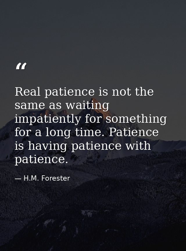Real patience is not the same as waiting impatiently for something for a long time. Patience is having patience with pat — H.M. Forester