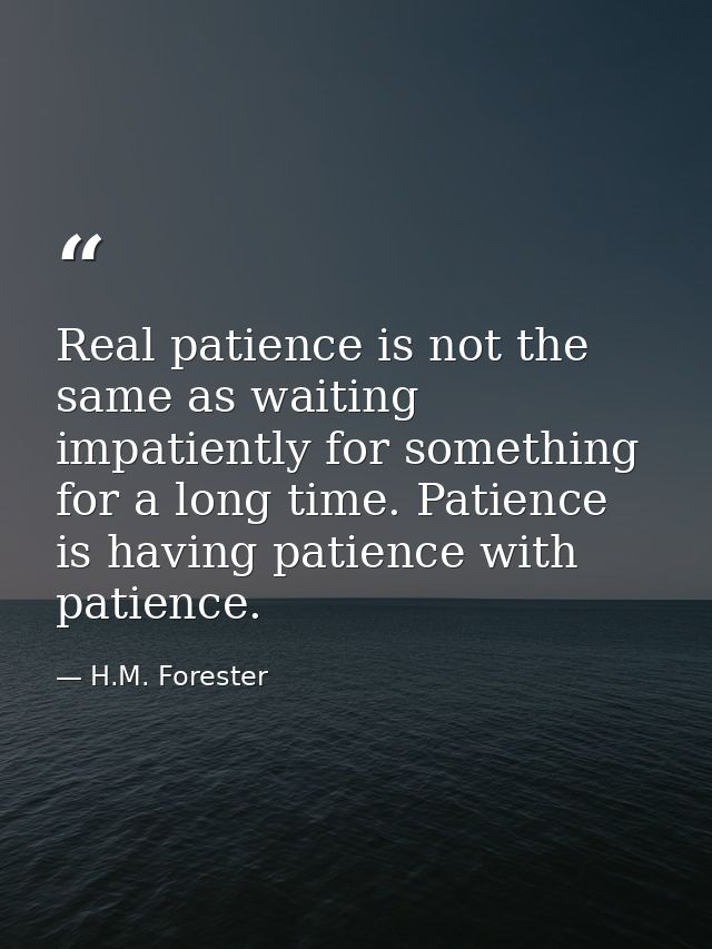 Real patience is not the same as waiting impatiently for something for a long time. Patience is having patience with pat — H.M. Forester
