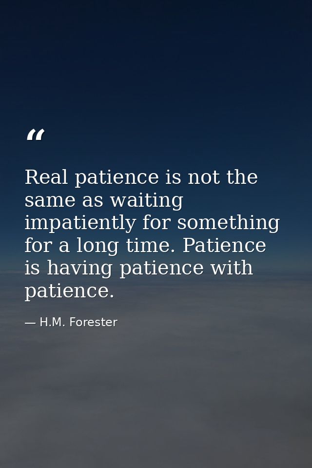 Real patience is not the same as waiting impatiently for something for a long time. Patience is having patience with pat — H.M. Forester
